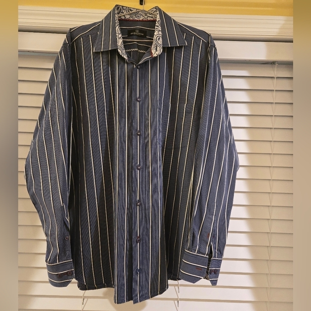 Bugatchi Button Up Shirt Men's Size XL Striped Long Sleeve 100% Cotton